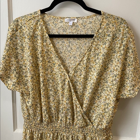 Yellow Floral Faux Wrap Midi Dress - Picture 3 of 7